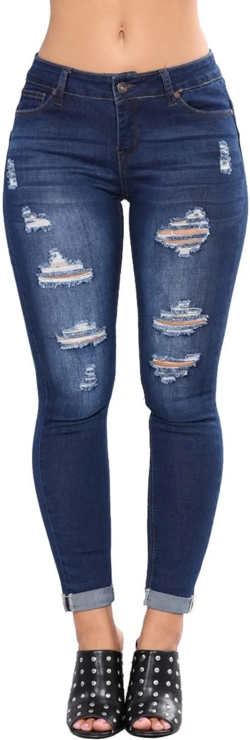 Womens Stretchy Ripped Skinny Jeans High Waisted Boyfriend Distressed Denim Pants Leggings