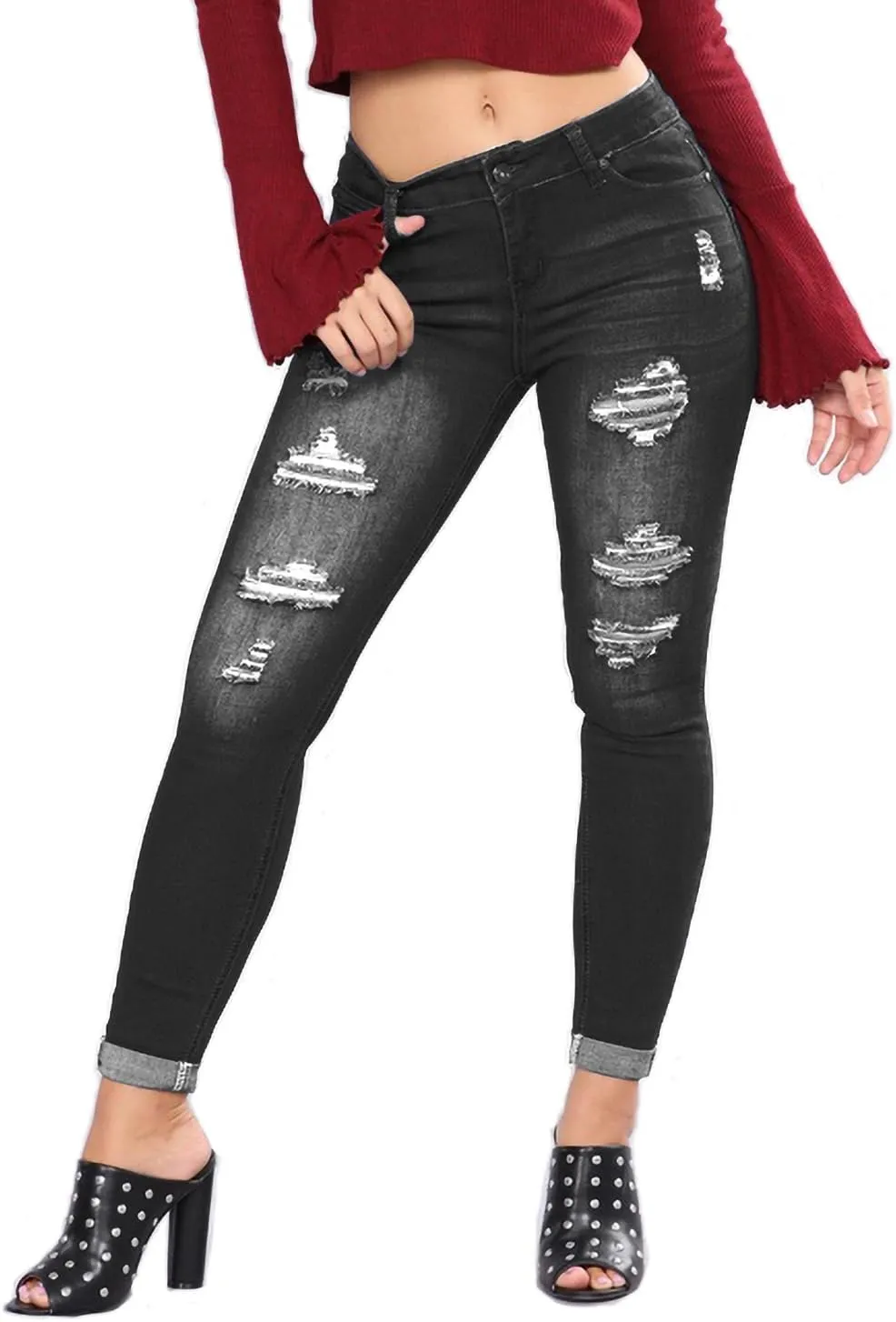 Womens Stretchy Ripped Skinny Jeans High Waisted Boyfriend Distressed Denim Pants Leggings