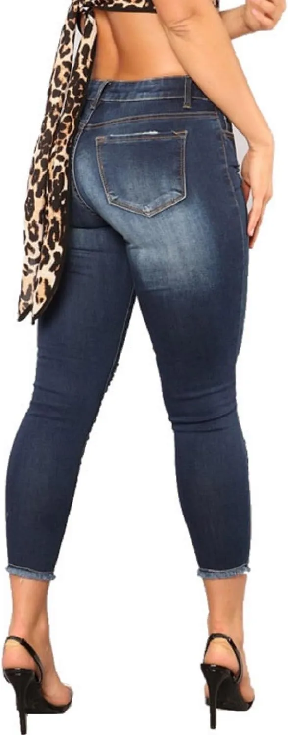 Womens Stretchy Ripped Skinny Jeans High Waisted Boyfriend Distressed Denim Pants Leggings