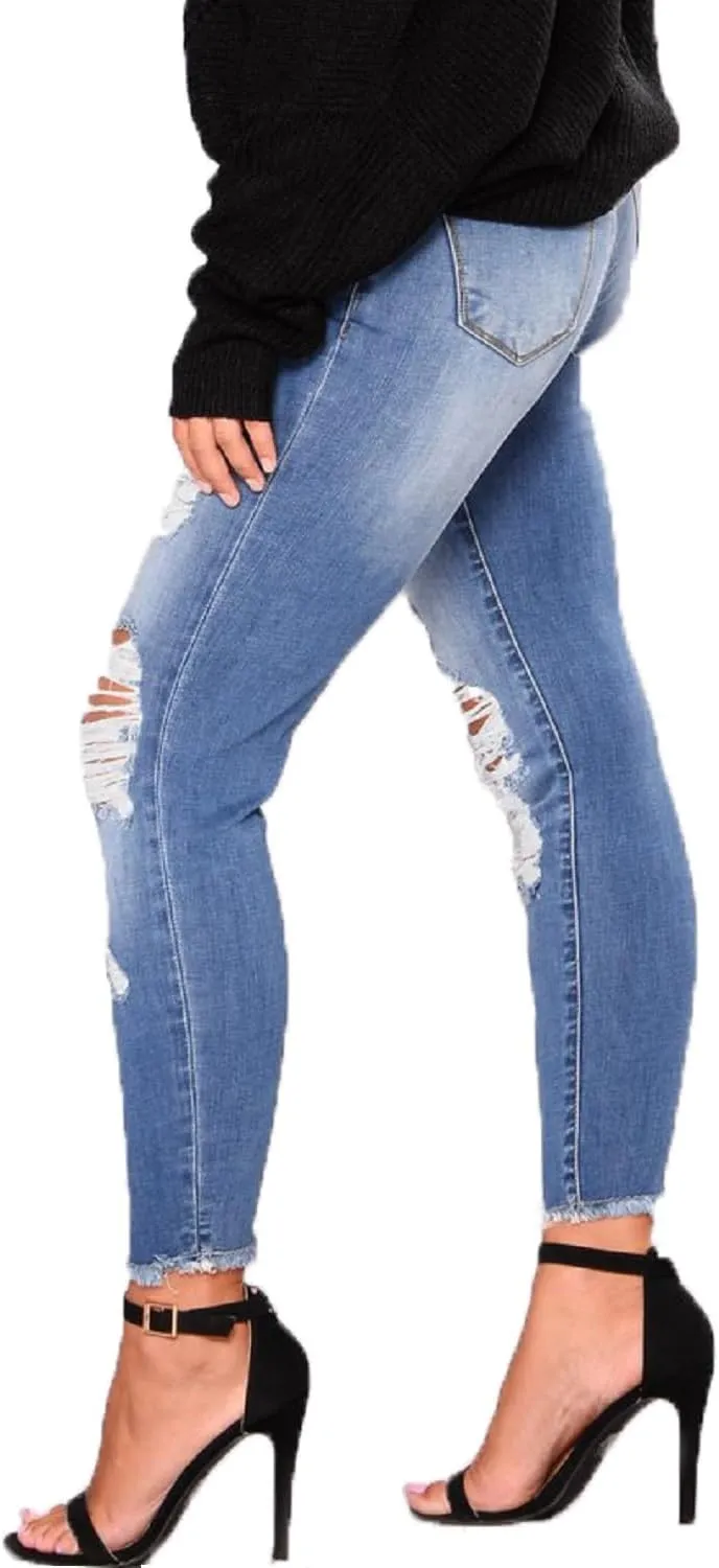 Womens Stretchy Ripped Skinny Jeans High Waisted Boyfriend Distressed Denim Pants Leggings