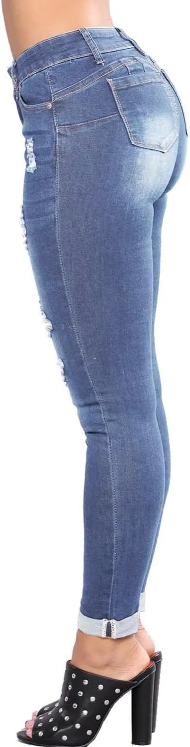 Womens Stretchy Ripped Skinny Jeans High Waisted Boyfriend Distressed Denim Pants Leggings