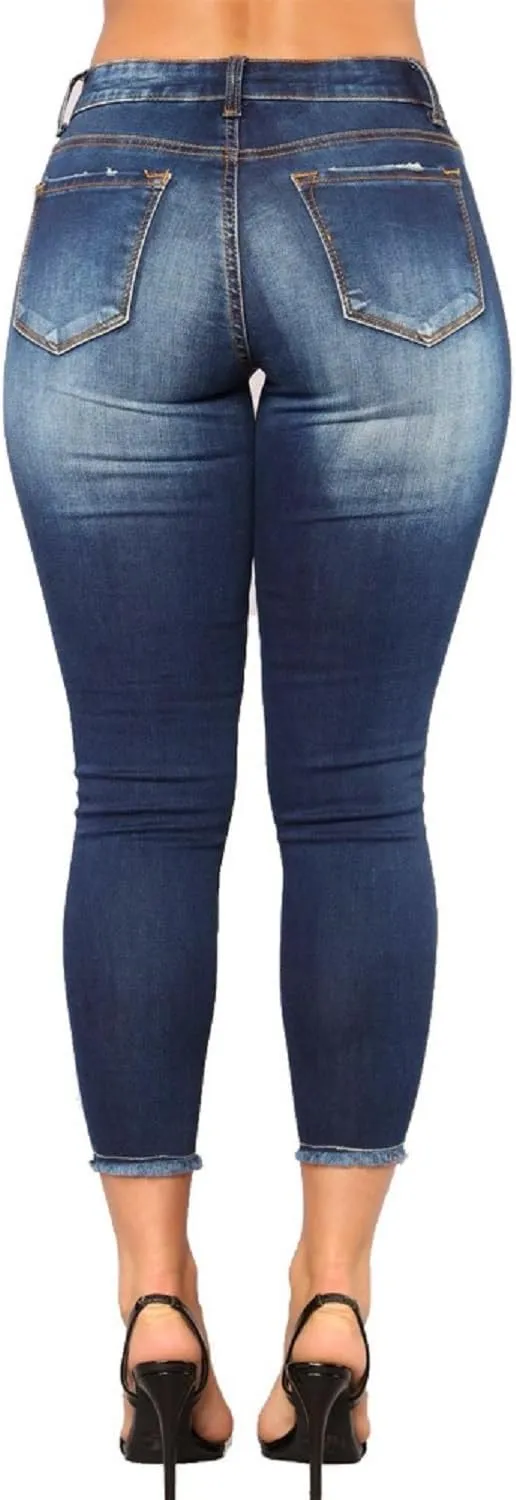 Womens Stretchy Ripped Skinny Jeans High Waisted Boyfriend Distressed Denim Pants Leggings