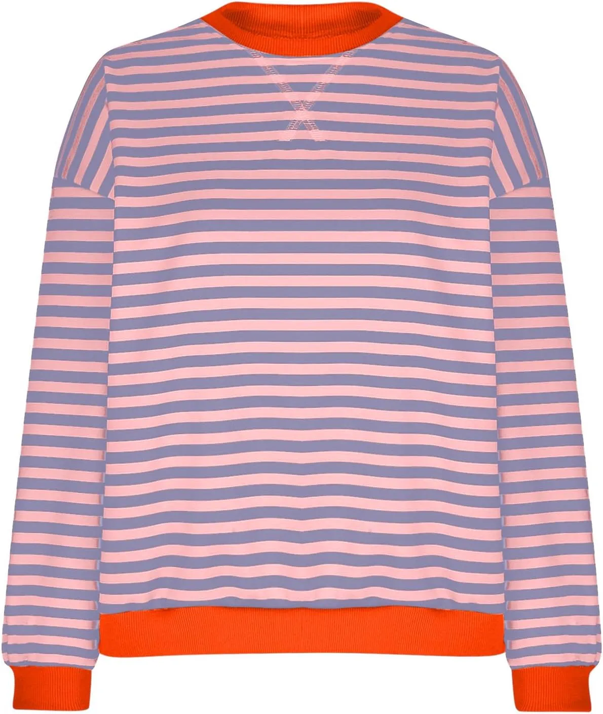 Women's Striped Oversized Sweatshirt 2024 Trendy Crew Neck Long Sleeve Casual Tshirts Loose Pullover Top Y2K Clothes