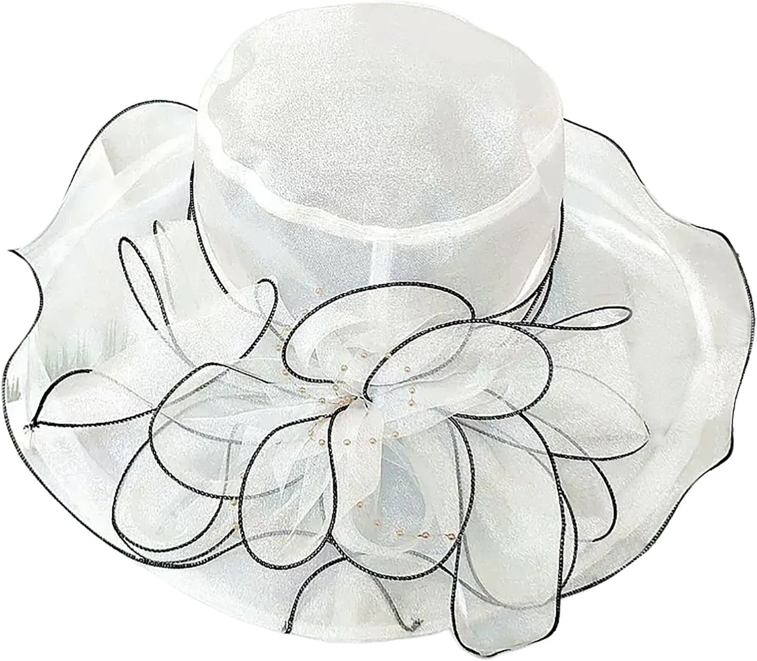 Women's Sun Hat Wide Brim Elegant Mesh Travel Sun Protection Roll-Up Beach Hats with Flower Decoration