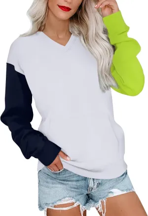 Womens Tops Casual Long Sleeve Shirts Oversized Color Block Outfits Basics Crewneck Pullover Sweatshirts