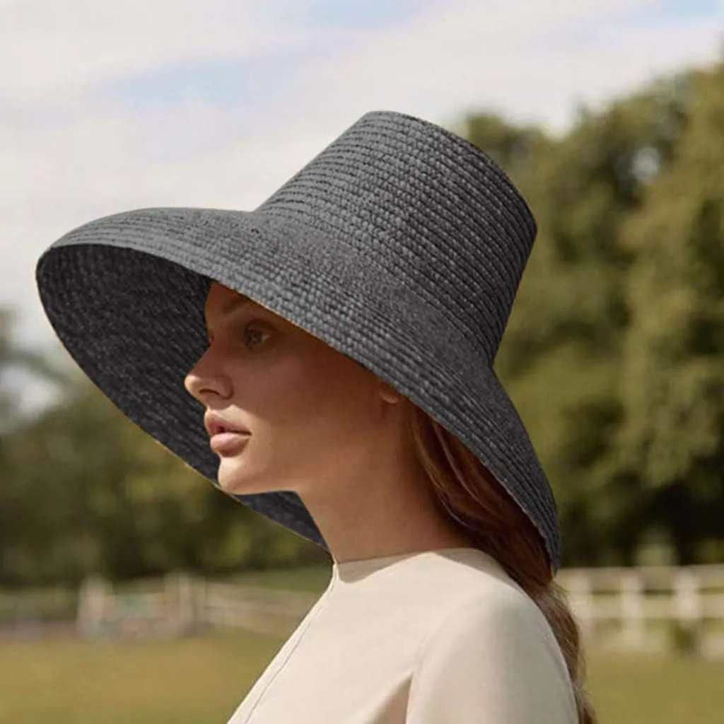 Womens Wide Brim Sun Hat with Wind Lanyard Beach Summer Sun Straw Hats for Women Summer Fedoras Boater Hat Beach