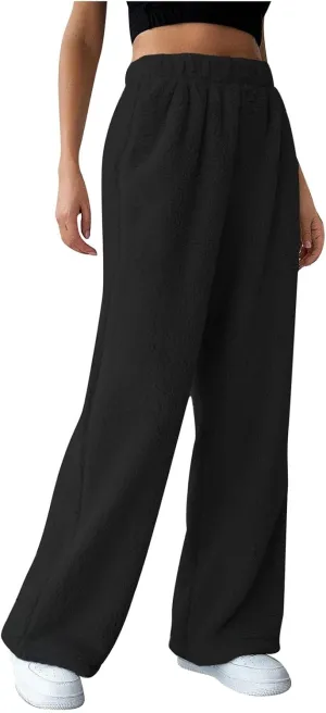 Women's Winter Cozy Lounge Pants Winter Warm Soft Fleece Pajama Bottoms Sleepwear Comfy Wide Leg Pjs Lounge Joggers