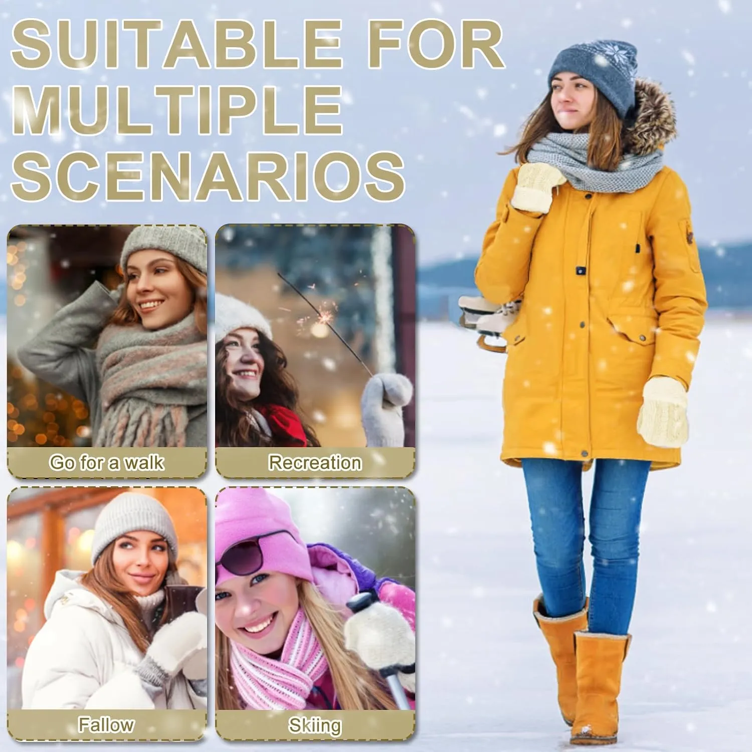 Women's Winter Gloves, Winter Warm Mittens Thick Knitted Gloves Mittens Warm Soft Lining Cold Weather Accessories Gifts