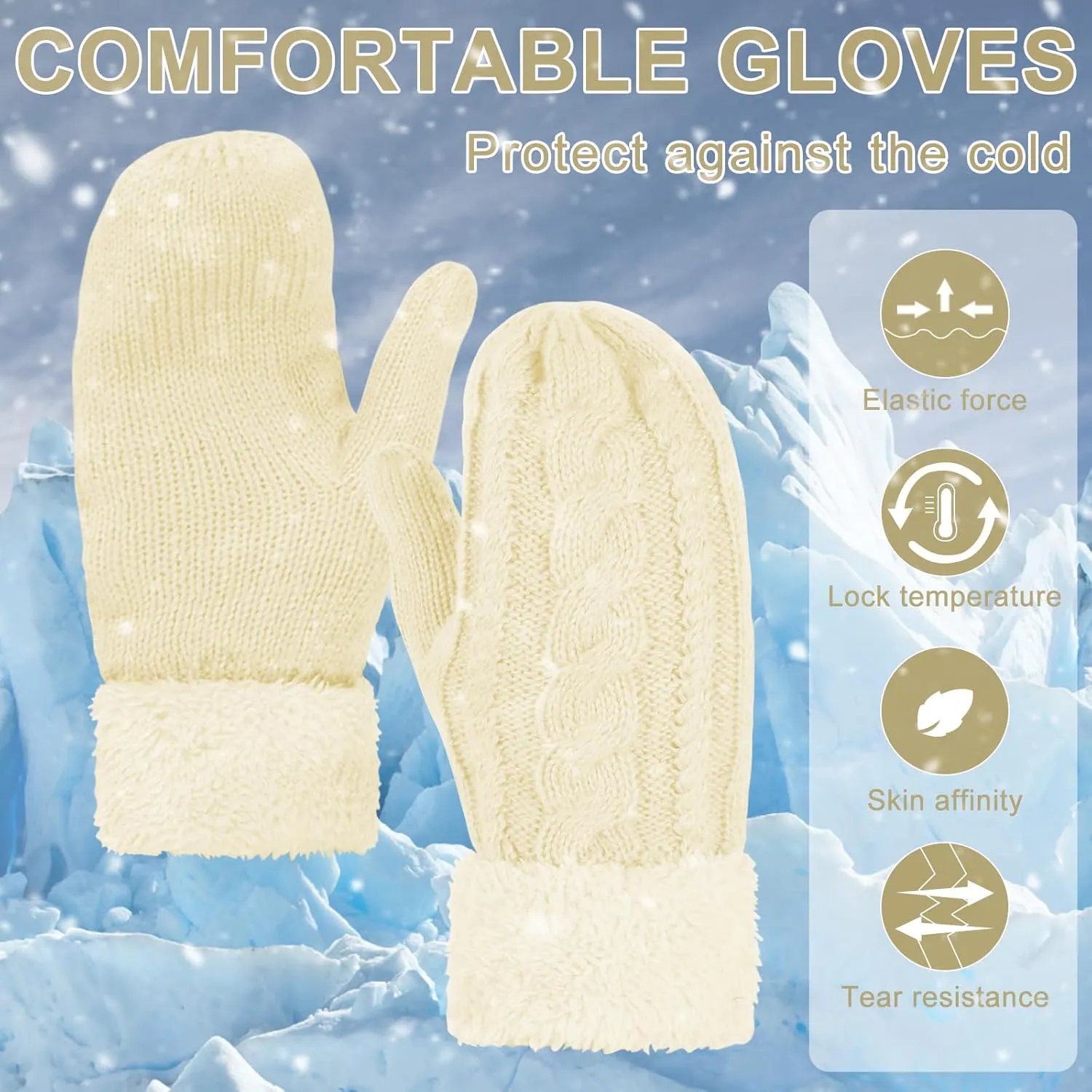 Women's Winter Gloves, Winter Warm Mittens Thick Knitted Gloves Mittens Warm Soft Lining Cold Weather Accessories Gifts