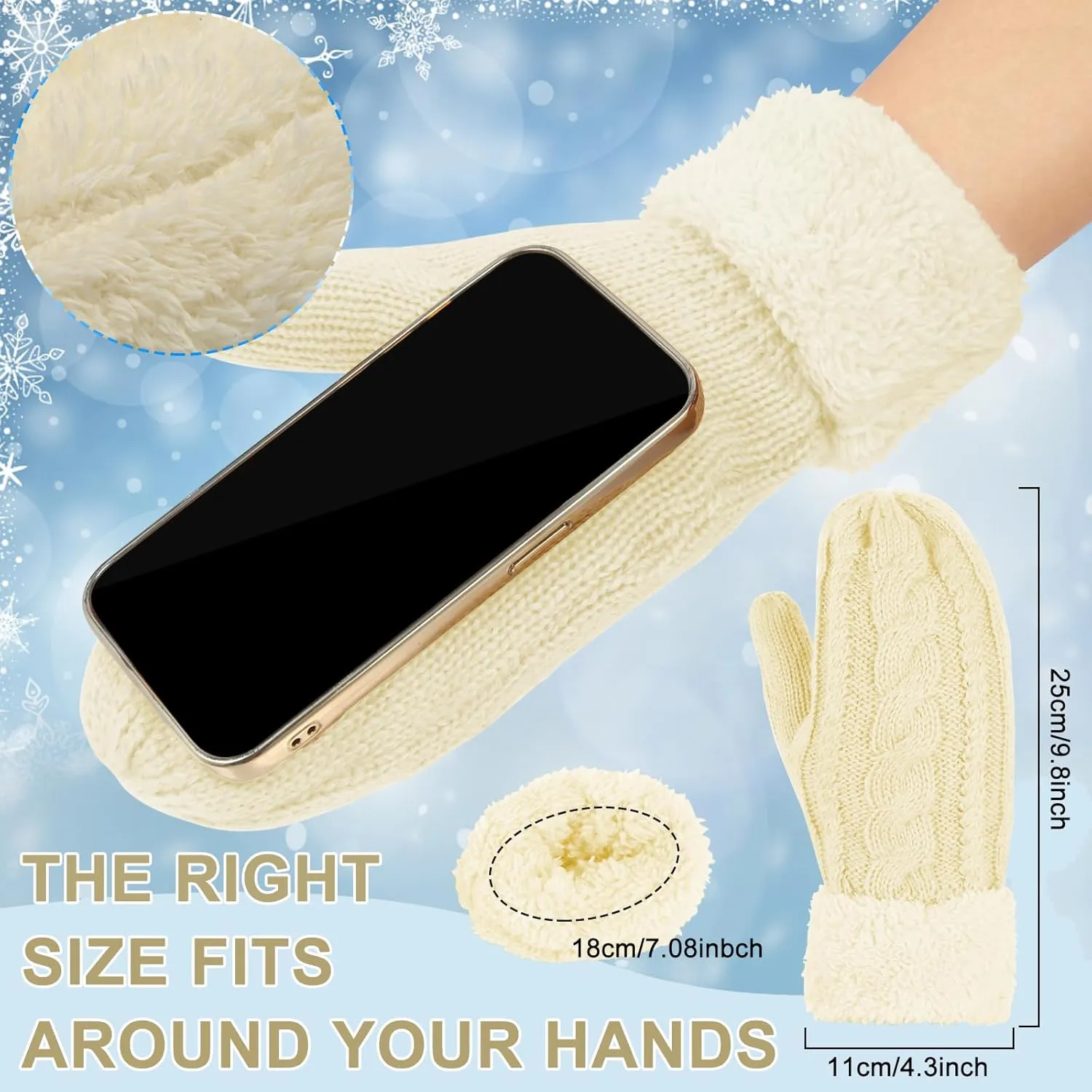Women's Winter Gloves, Winter Warm Mittens Thick Knitted Gloves Mittens Warm Soft Lining Cold Weather Accessories Gifts