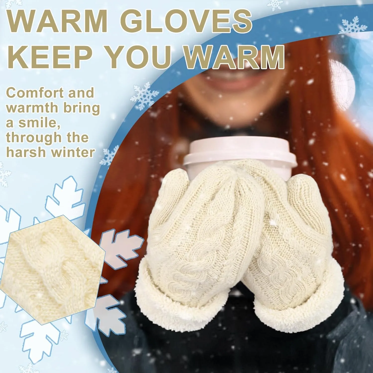 Women's Winter Gloves, Winter Warm Mittens Thick Knitted Gloves Mittens Warm Soft Lining Cold Weather Accessories Gifts
