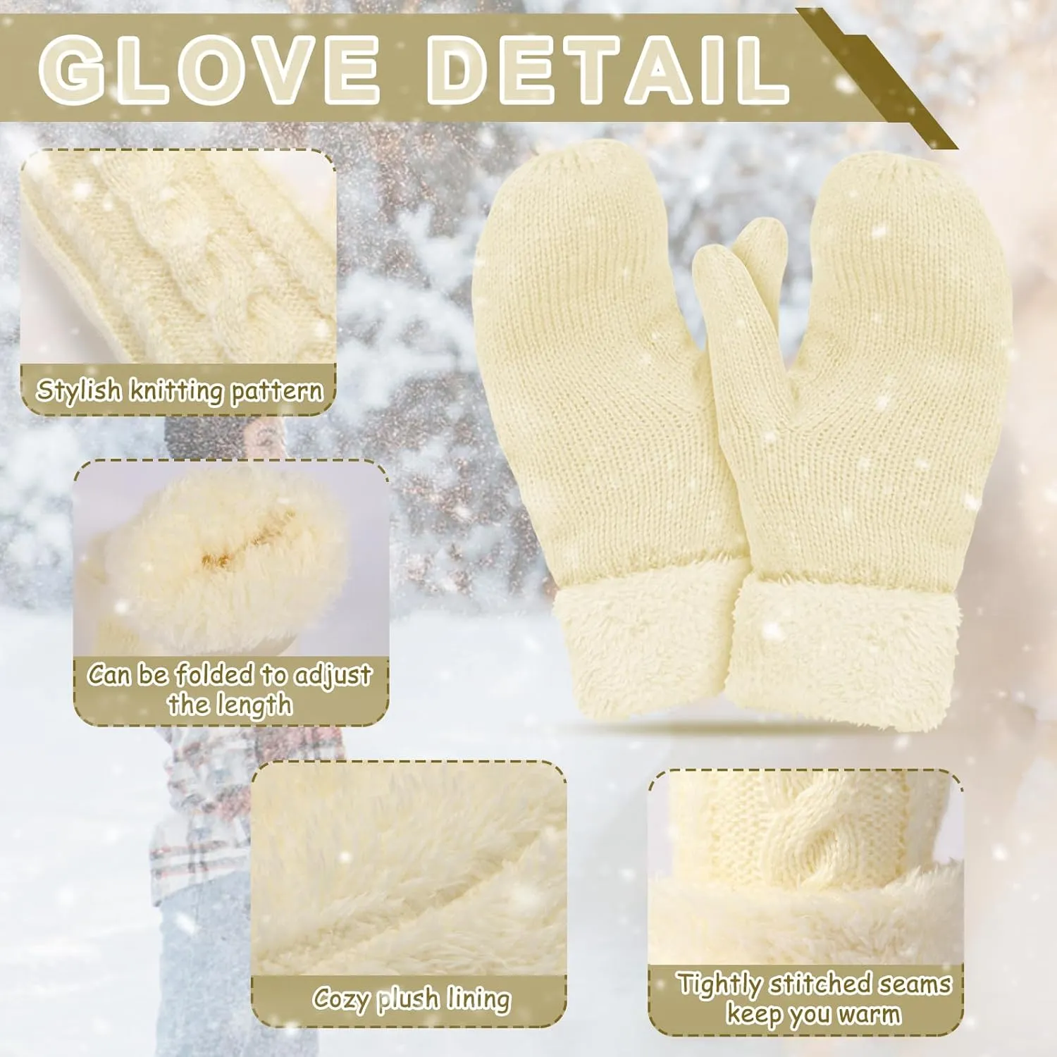 Women's Winter Gloves, Winter Warm Mittens Thick Knitted Gloves Mittens Warm Soft Lining Cold Weather Accessories Gifts