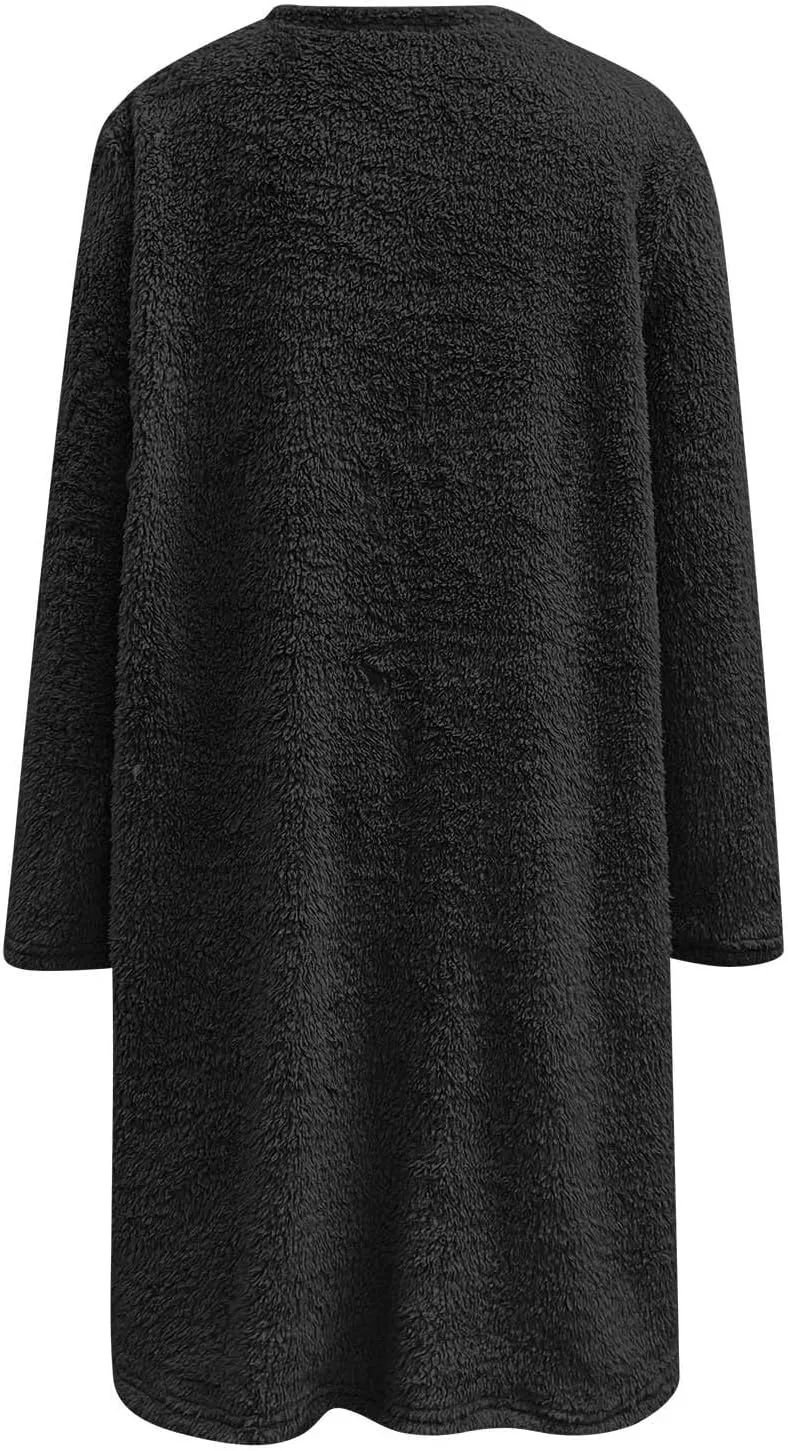 Women's Winter Warm Fleece Lined Sweatshirt, Oversized Fuzzy Outerwear, Long Sleeve Sherpa Tunic Tops with Leggings