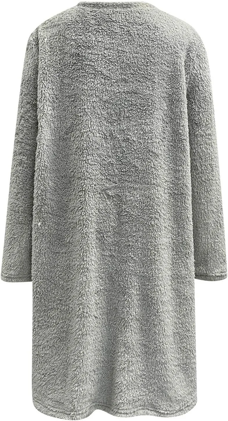 Women's Winter Warm Fleece Lined Sweatshirt, Oversized Fuzzy Outerwear, Long Sleeve Sherpa Tunic Tops with Leggings
