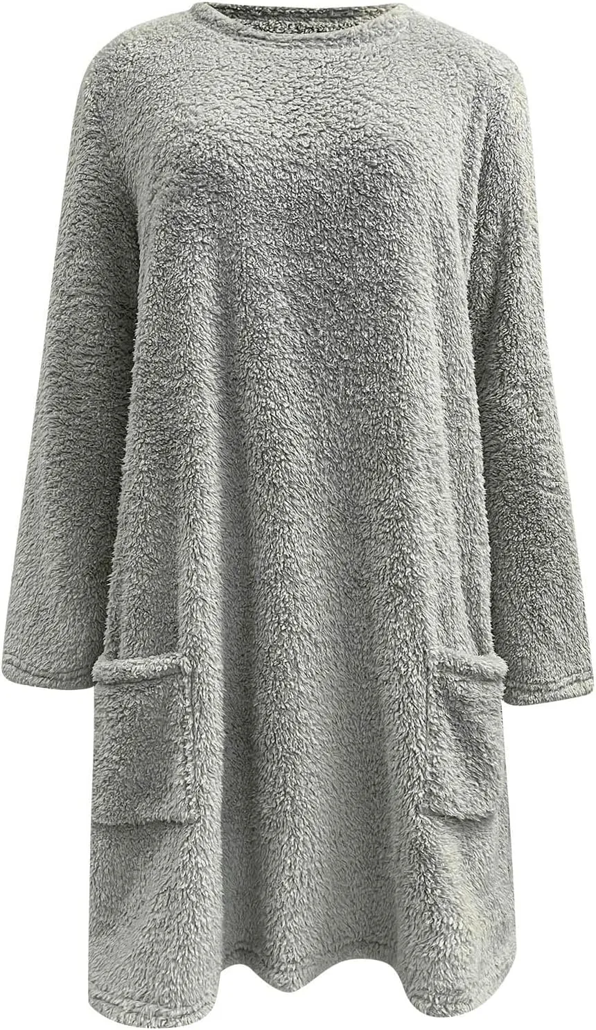 Women's Winter Warm Fleece Lined Sweatshirt, Oversized Fuzzy Outerwear, Long Sleeve Sherpa Tunic Tops with Leggings