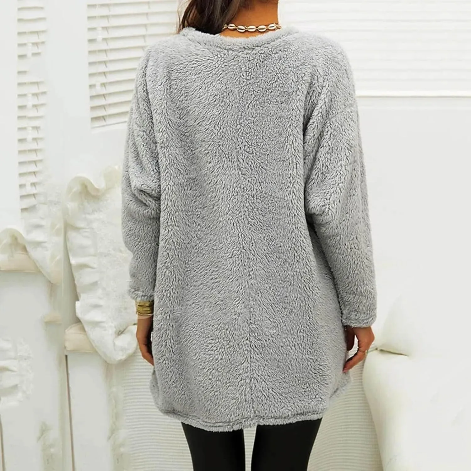 Women's Winter Warm Fleece Lined Sweatshirt, Oversized Fuzzy Outerwear, Long Sleeve Sherpa Tunic Tops with Leggings