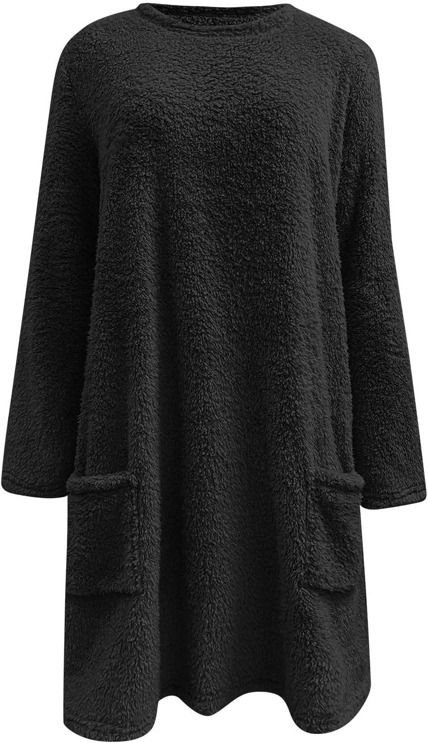 Women's Winter Warm Fleece Lined Sweatshirt, Oversized Fuzzy Outerwear, Long Sleeve Sherpa Tunic Tops with Leggings