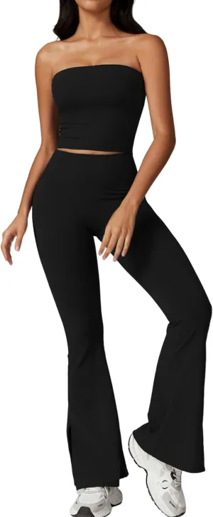 Workout Sets for Women 2 Piece High Waist Flare Pants Match Stretchy Sports Bra Gym Yoga Outfits Athletic Clothes