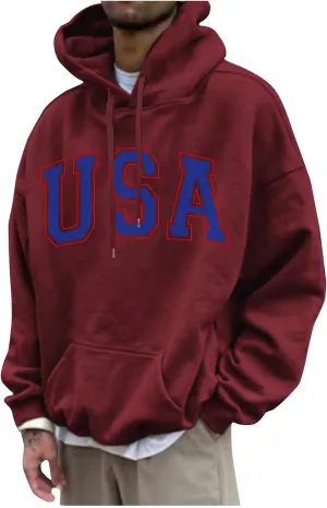 XIAXOGOOL Mens Lightweight Hoodies Plus Size Hoodie For Men Usa Letter Print Casual Long Sleeves Sweatshirt Pullover Tops
