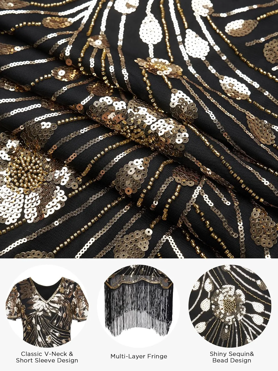 YESSA Flapper Dresses 1920s,Great Gatsby Dresses for Women Fringe Roaring 20s Costumes with 20s Accessories for Harlem Nights