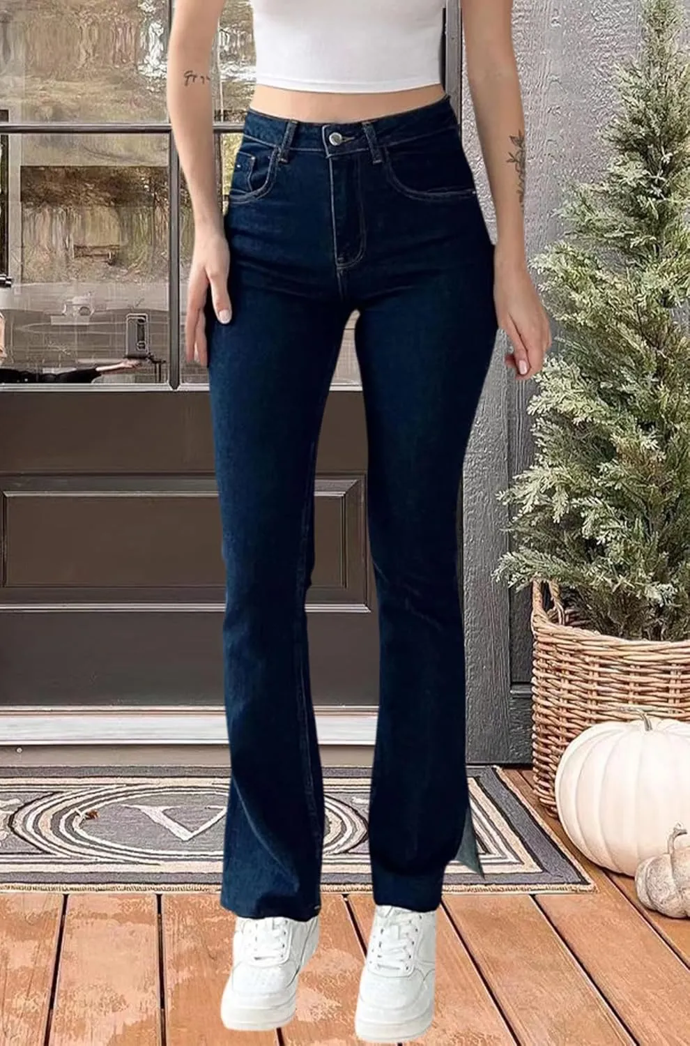 ZERMOM Women's Skinny Ripped Jeans Stretch Mid Rise Destroyed Distressed Denim Pants