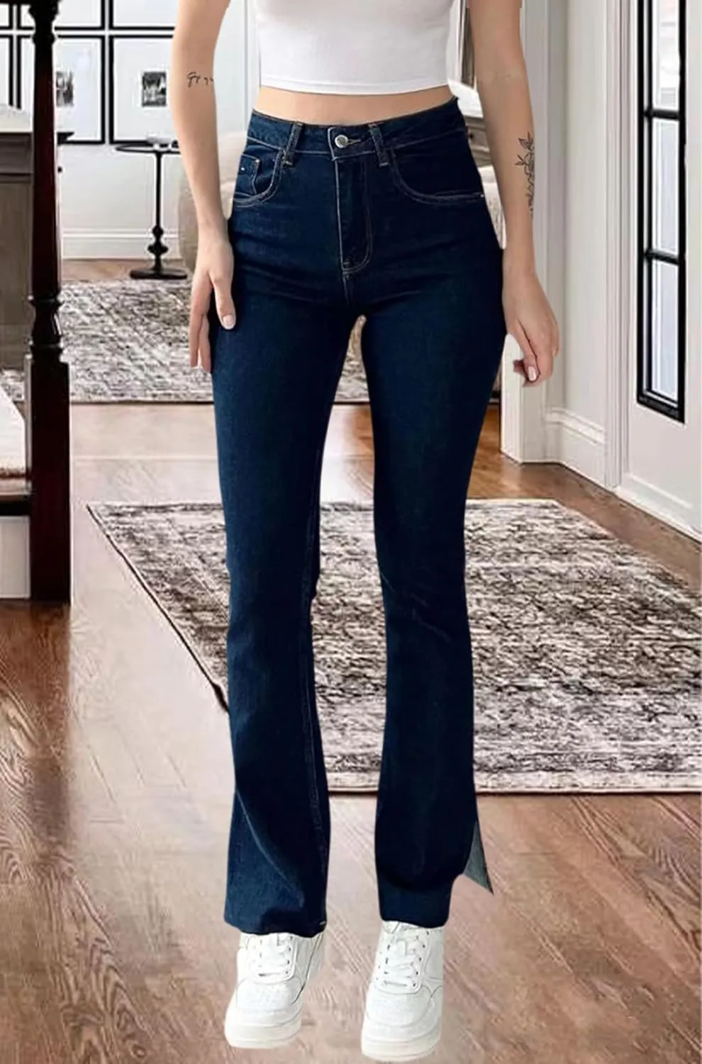 ZERMOM Women's Skinny Ripped Jeans Stretch Mid Rise Destroyed Distressed Denim Pants
