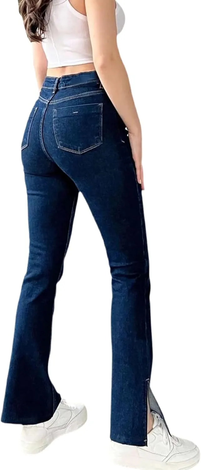 ZERMOM Women's Skinny Ripped Jeans Stretch Mid Rise Destroyed Distressed Denim Pants