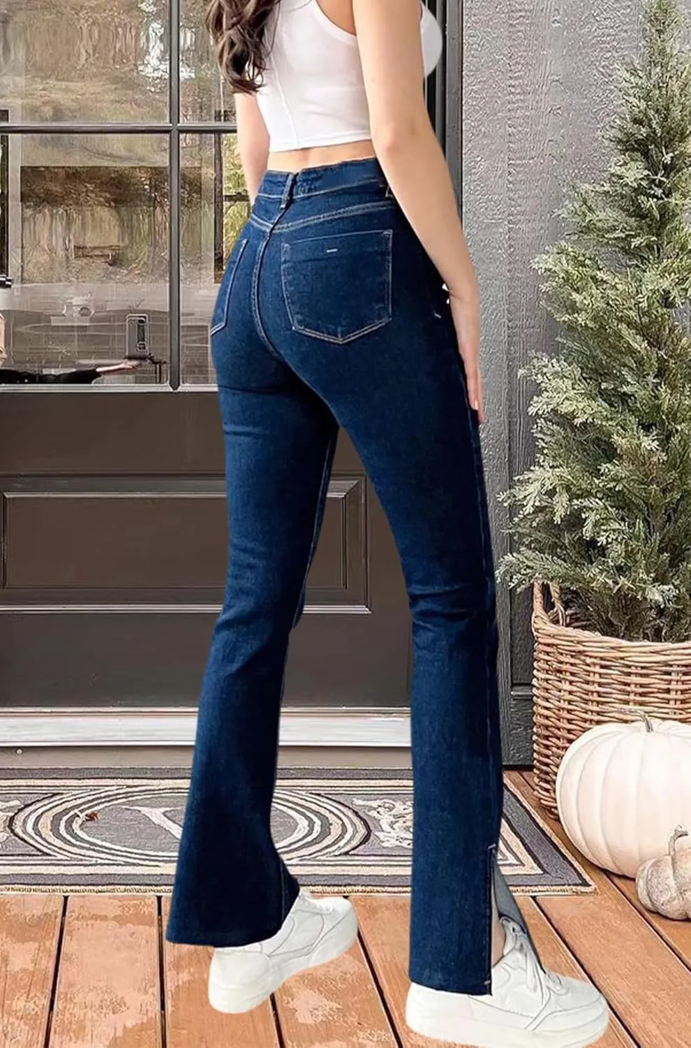 ZERMOM Women's Skinny Ripped Jeans Stretch Mid Rise Destroyed Distressed Denim Pants
