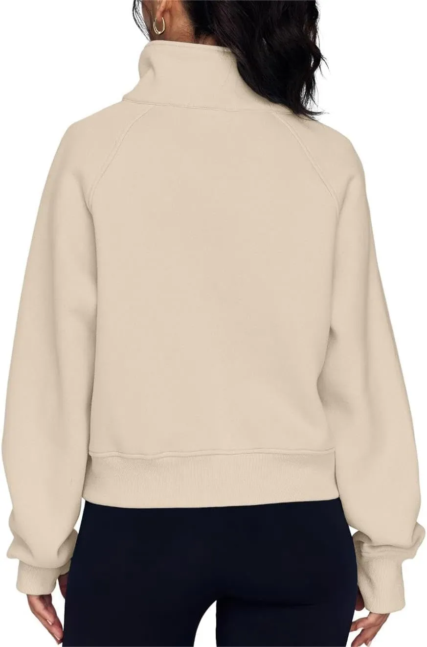 ZOCAVIA Women's Half Zip Sweatshirts Cropped Long Sleeve Fleece Pullovers Fall Winter Casual Loose T Shirt Thumb Hole