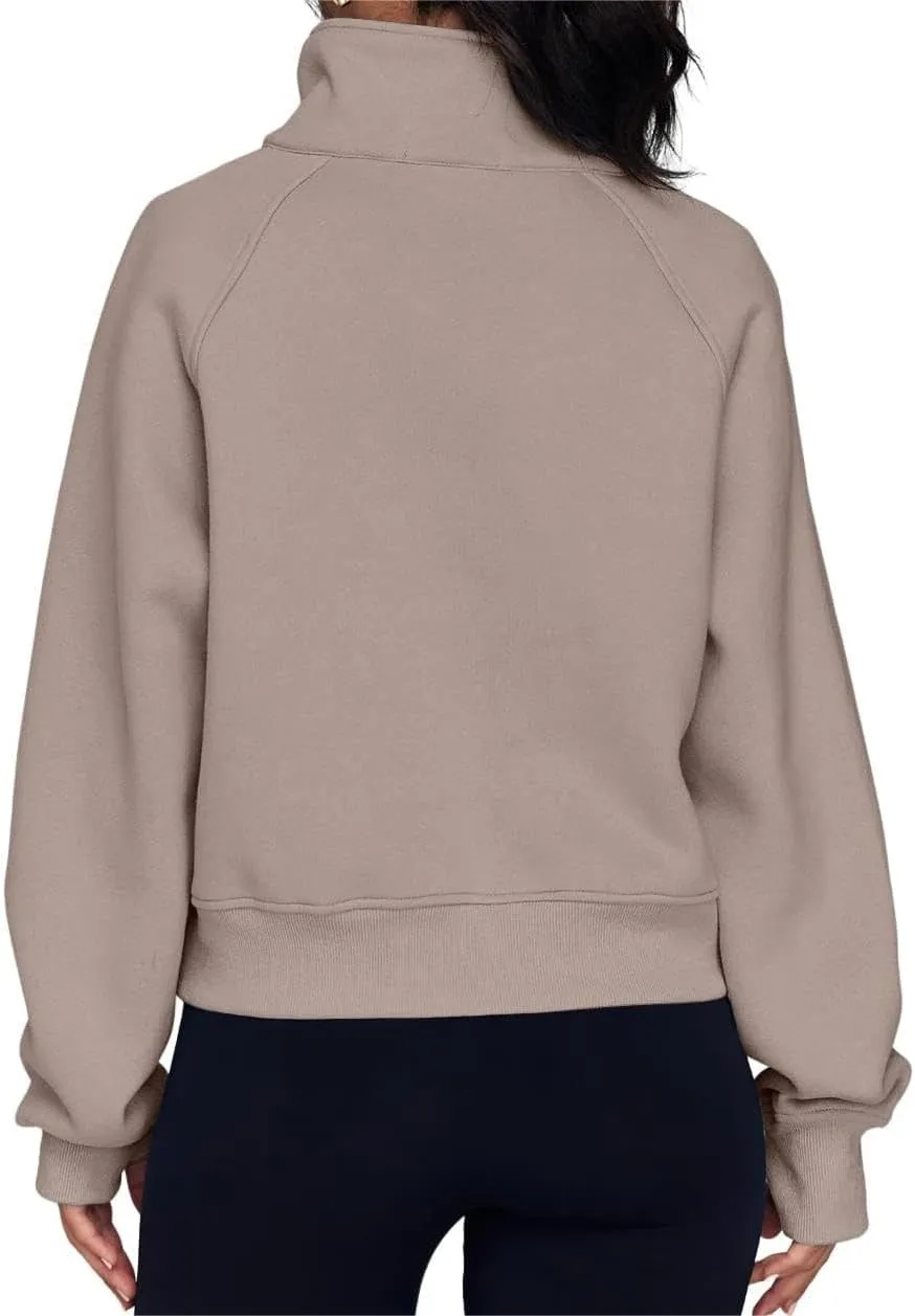 ZOCAVIA Women's Half Zip Sweatshirts Cropped Long Sleeve Fleece Pullovers Fall Winter Casual Loose T Shirt Thumb Hole