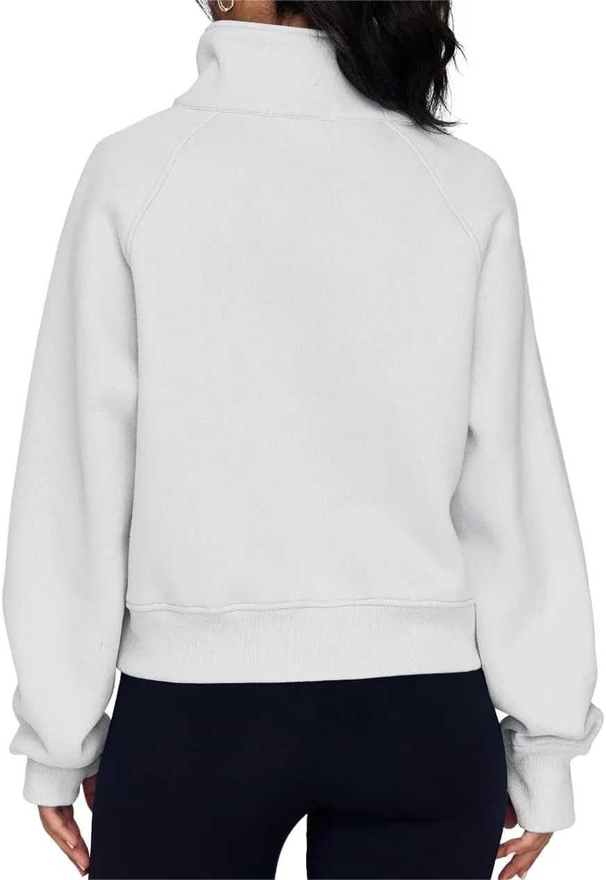 ZOCAVIA Women's Half Zip Sweatshirts Cropped Long Sleeve Fleece Pullovers Fall Winter Casual Loose T Shirt Thumb Hole