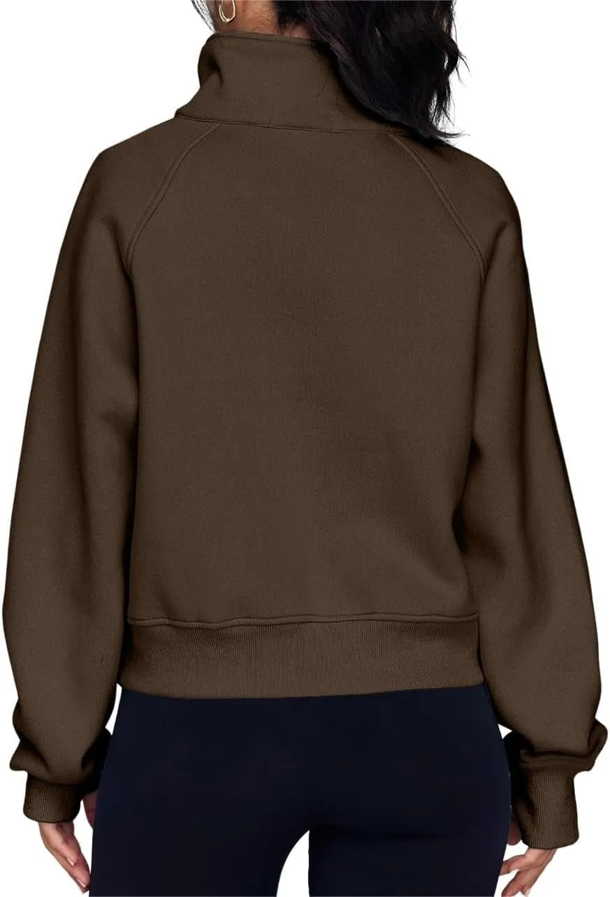 ZOCAVIA Women's Half Zip Sweatshirts Cropped Long Sleeve Fleece Pullovers Fall Winter Casual Loose T Shirt Thumb Hole